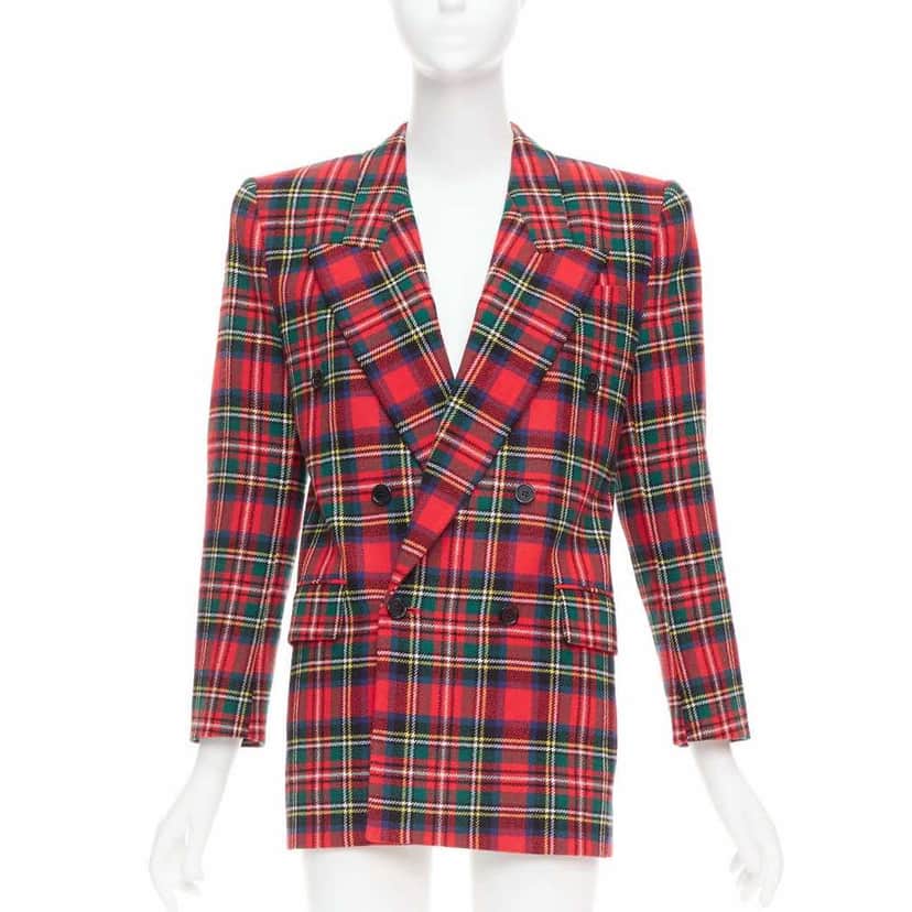 Saint Laurent Plaid Wool Blazer Red Wool Very good condition - Front View