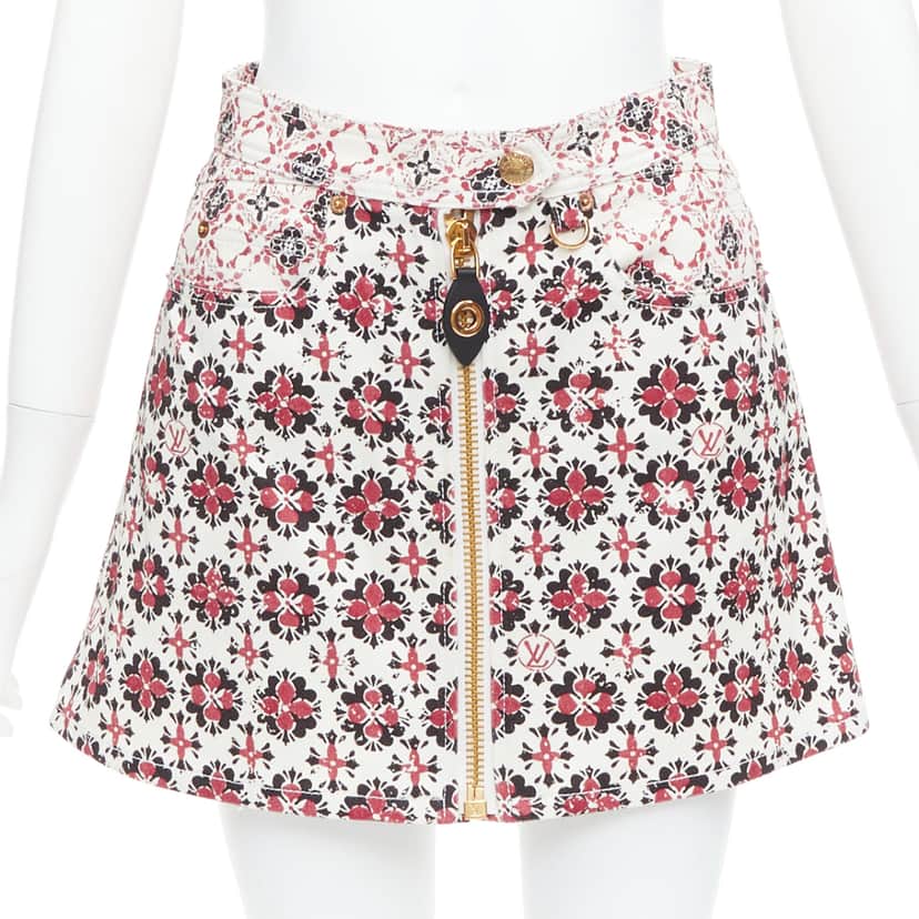 Louis Vuitton Floral Denim Skirt Red Cotton Very good condition - Front View