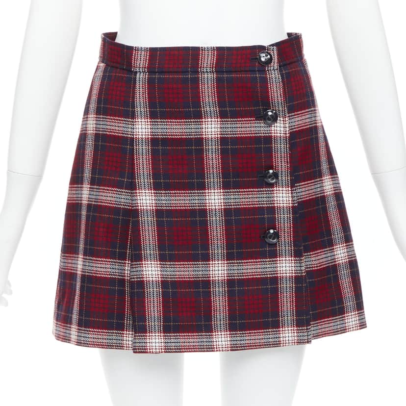 Dior Plaid A-line Skirt Navy Wool Very good condition - Front View