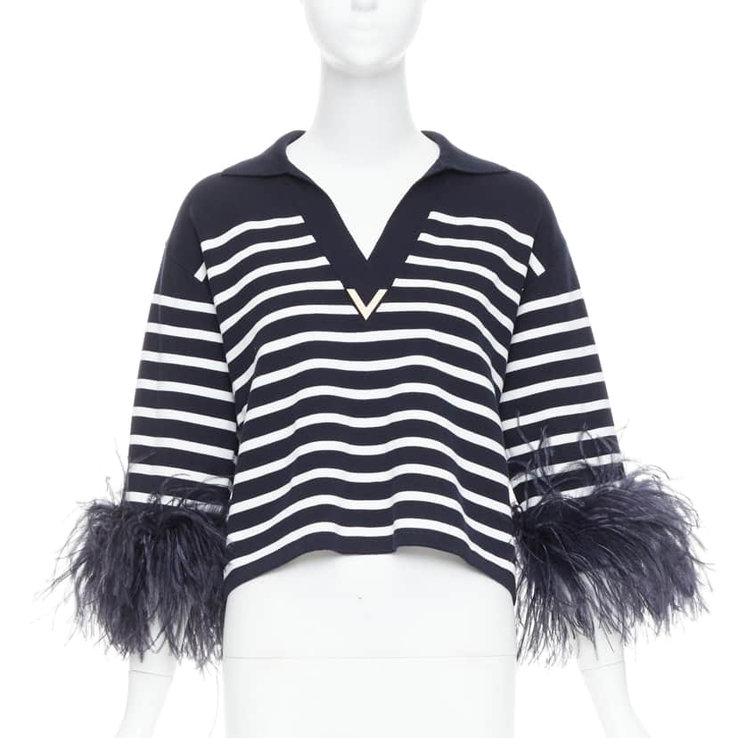 Valentino Feather Polo Top Black Cotton Very good condition - Front View