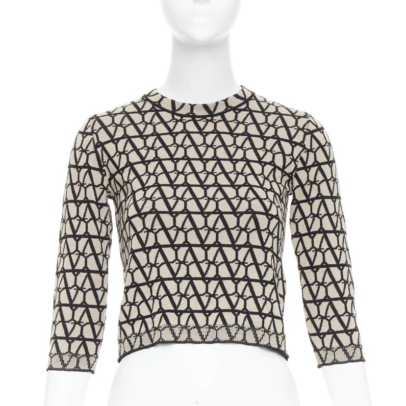 Valentino Iconographe Crop Sweater Beige Wool Very good condition - Front View