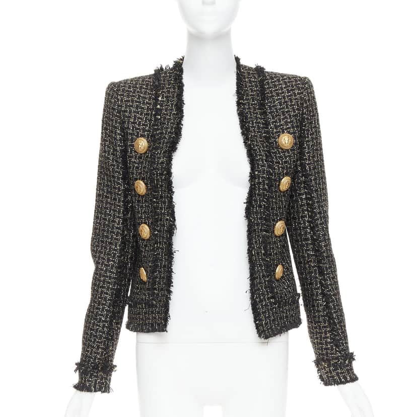 Balmain Gold Tweed Jacket Black Viscose Very good condition - Front View