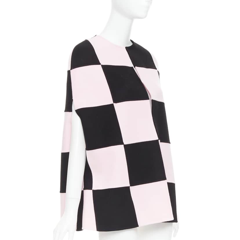 Valentino Checkered Cape Coat Black Wool Very good condition - Front View