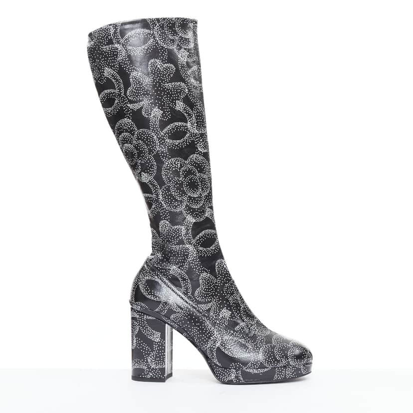 Chanel Monogram Bronze Rain Boots Black Leather Very good condition - Front View