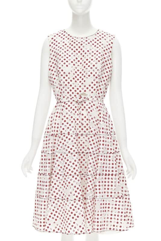 Oscar De La Renta Polkadot Devore Dress White Cotton Very good condition - Front View