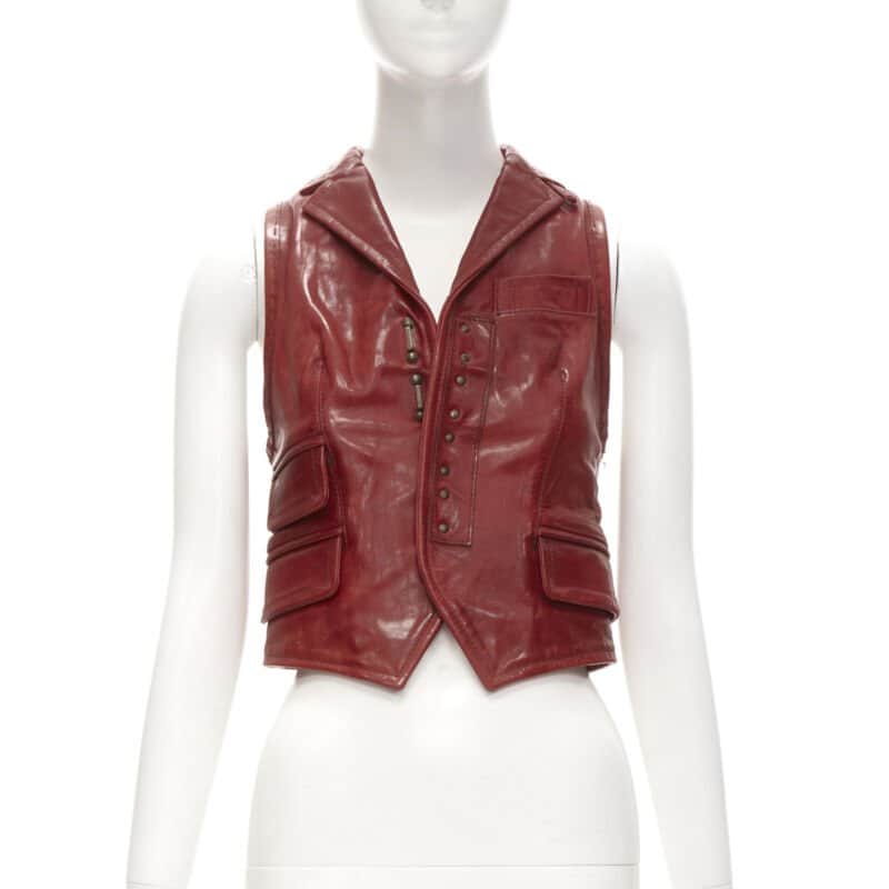 Dsquared2 Cropped Hook Vest Red Leather Very good condition - Front View