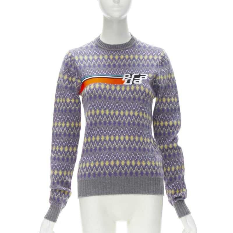 Prada Argyle Knit Sweater Purple Wool Very good condition - Front View