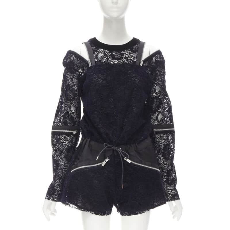 Sacai Velvet Lace Romper Navy Polyester Very good condition - Front View