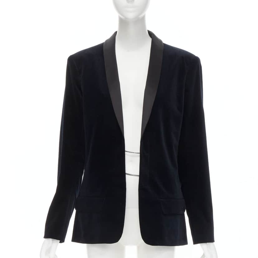Chanel Velvet Tuxedo Blazer Navy Velvet Never worn - Front View