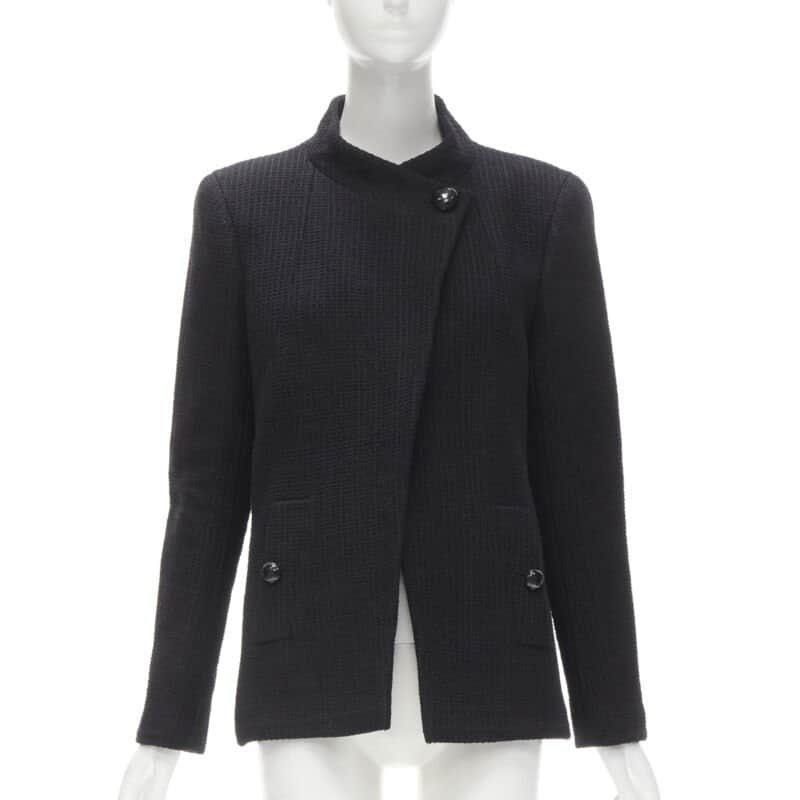 Chanel Black Lattice Wrap Jacket Black Cotton Never worn - Front View