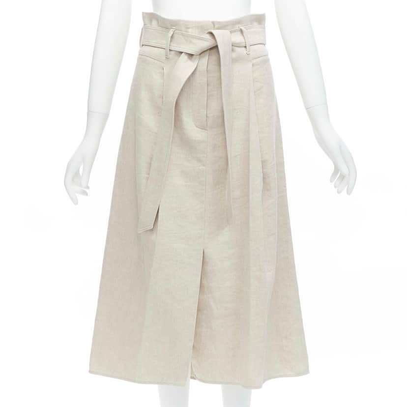 Brunello Cucinelli Tie Belt Midi Skirt Beige Cotton Never worn - Front View