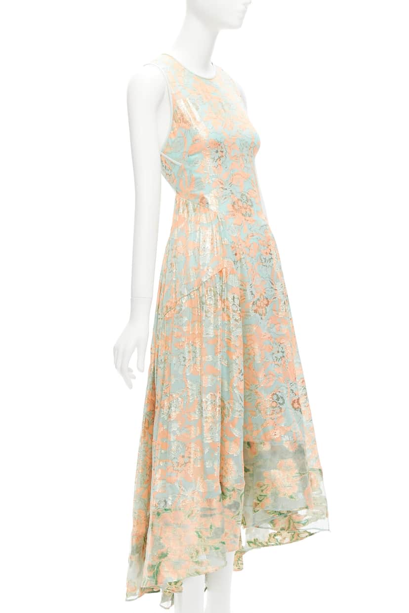 Tory Burch Metallic Lace Dress Green Silk Very good condition - Front View