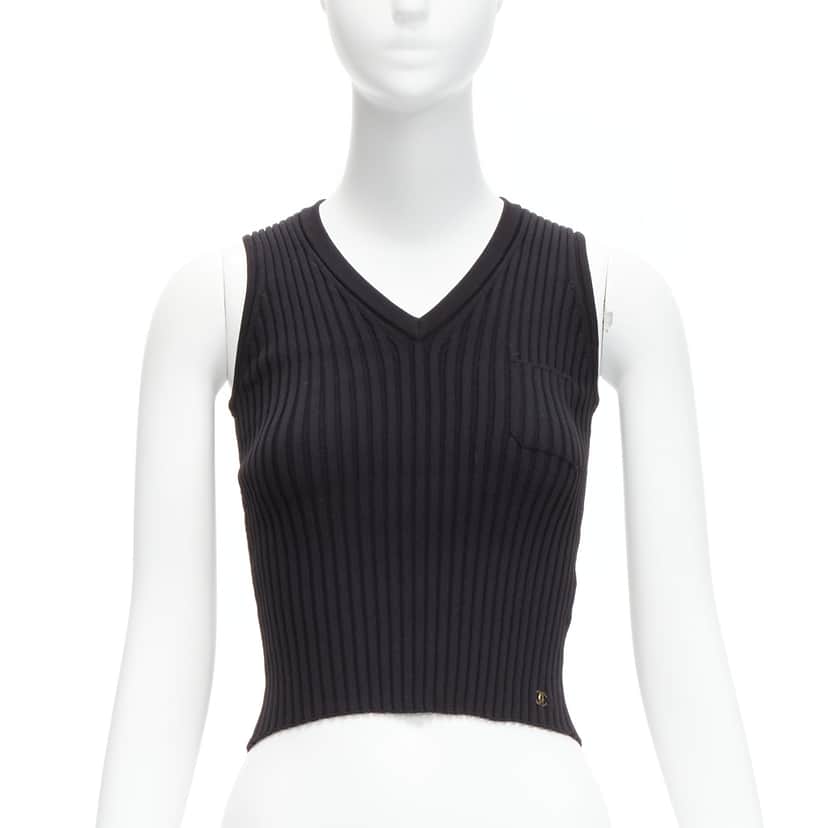 Chanel CC Logo Cropped Vest Black Never worn - Front View