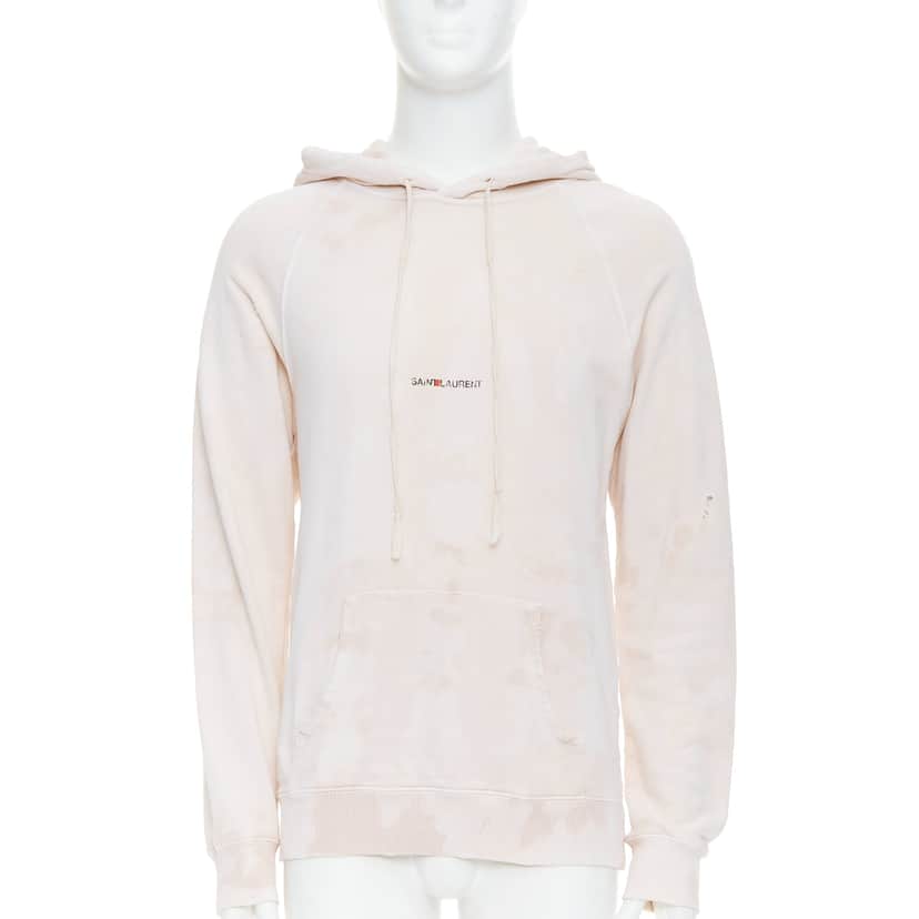 Saint Laurent Distressed Logo Hoodie Beige Cotton Never worn - Front View