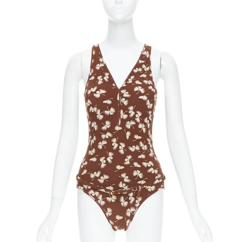 Gucci Floral Belted Swimsuit Brown Very good condition - Front View