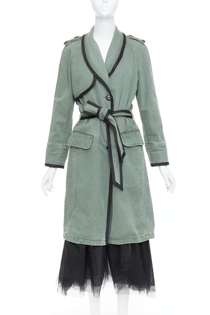 Le Superbe Green Tulle Hem Coat Black Cotton Very good condition - Front View