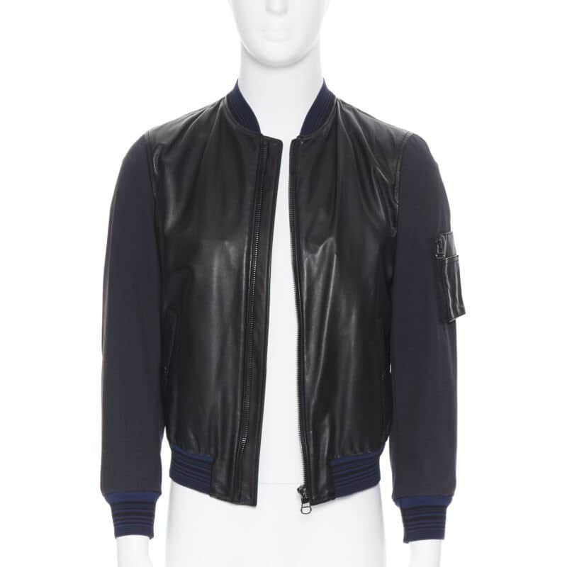 Lanvin Black Leather MA1 Bomber Black Leather Very good condition - Front View