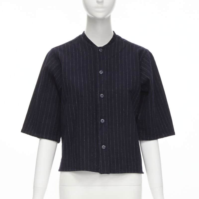 Comme Des Garcons Pinstripe Baseball Shirt Blue Wool Never worn - Front View