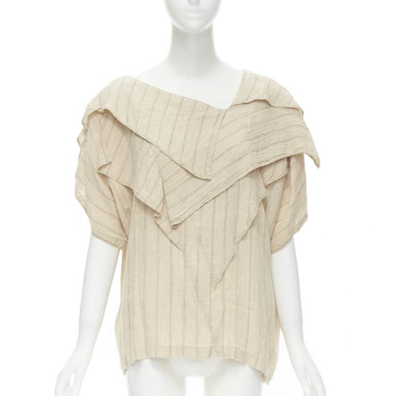 Issey Miyake Striped Linen Top Beige Linen Never worn - Front View