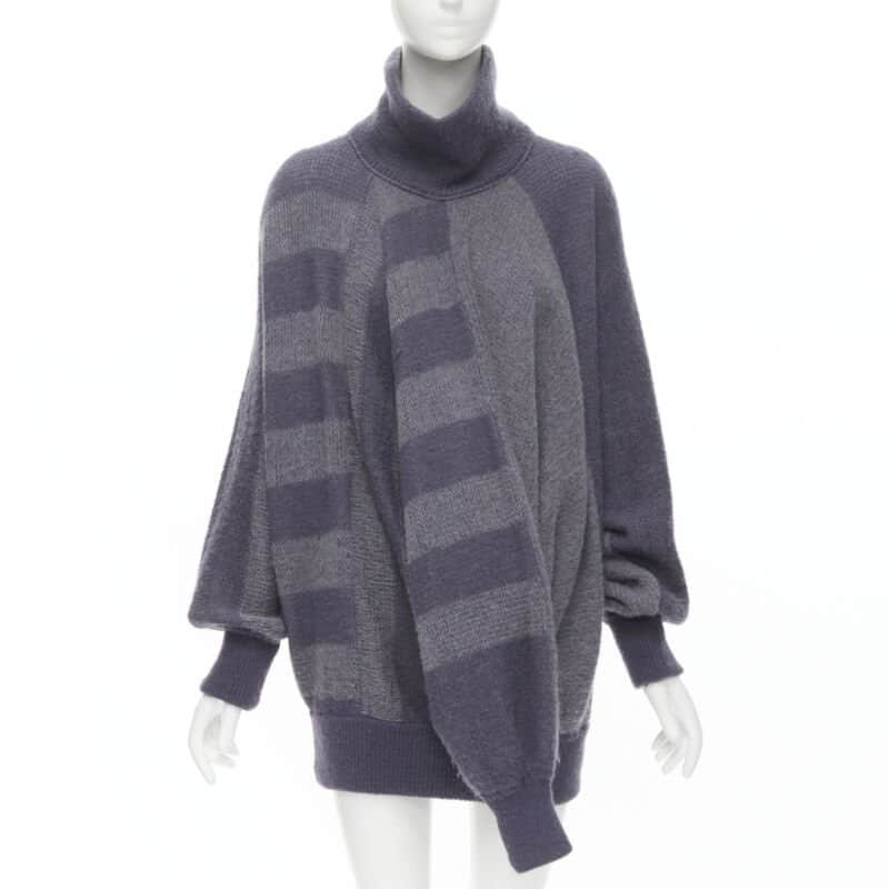 Issey Miyake Striped Sweater Dress Purple Wool Never worn - Front View