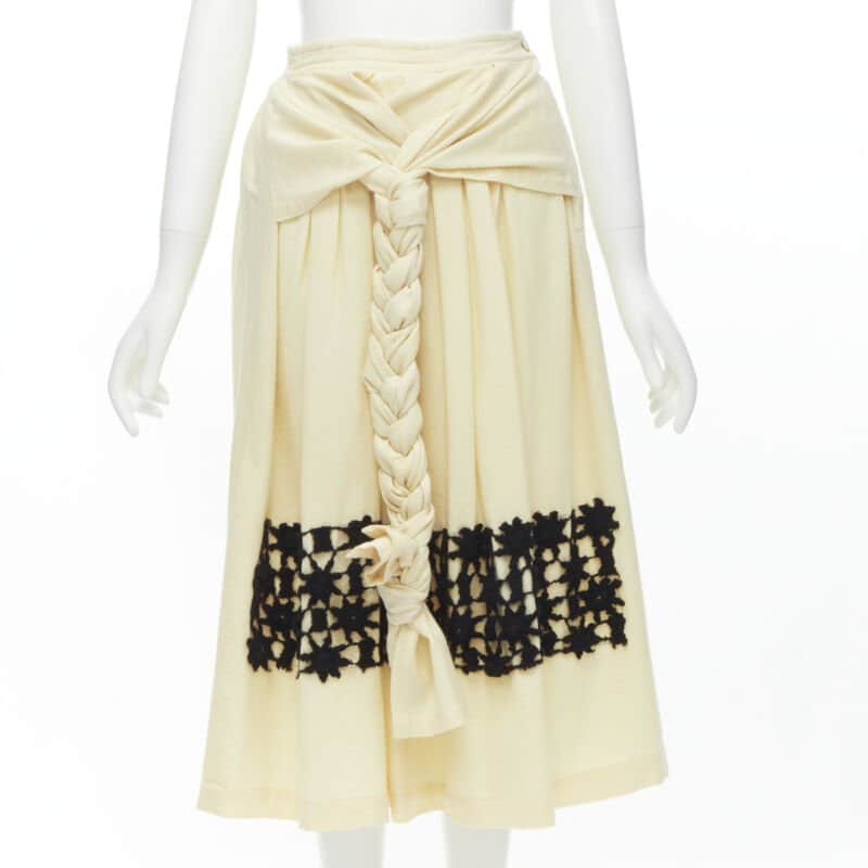 Comme Des Garcons Lattice Embroidery Skirt Beige Wool Never worn - Front View