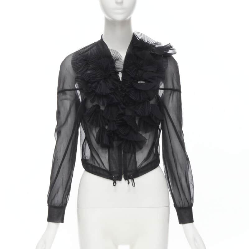 Comme Des Garcons Sheer Ruffle Bomber Jacket Black Polyester Good condition - Front View