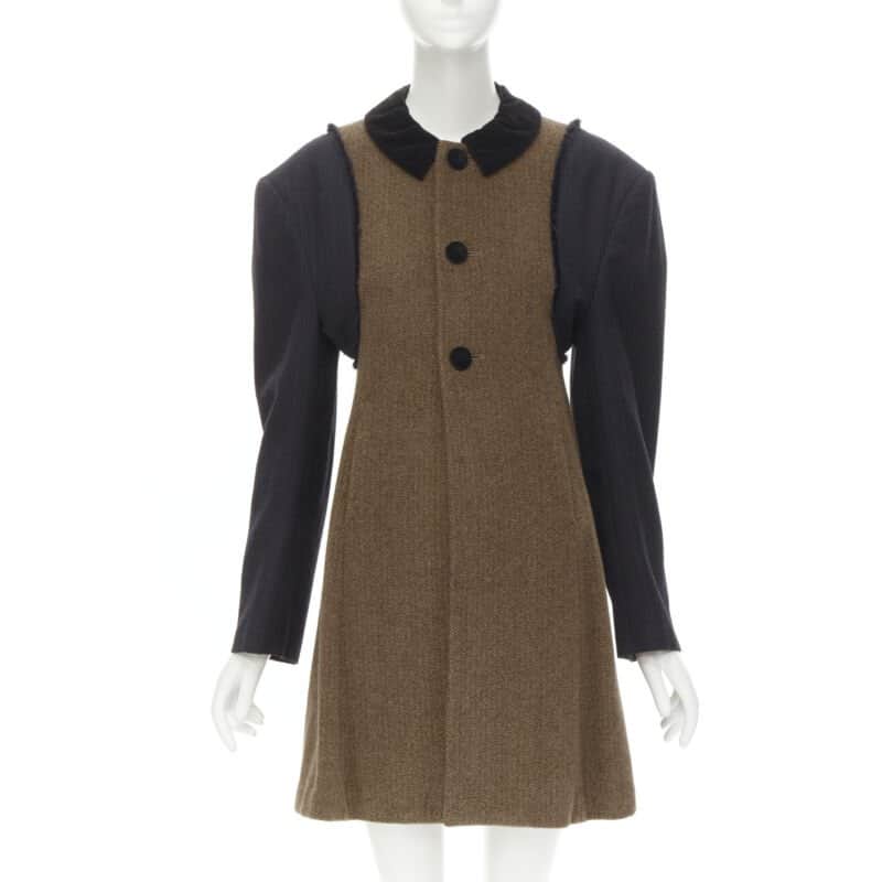 Comme Des Garcons Herringbone Sleeve Coat Brown Wool Never worn - Front View