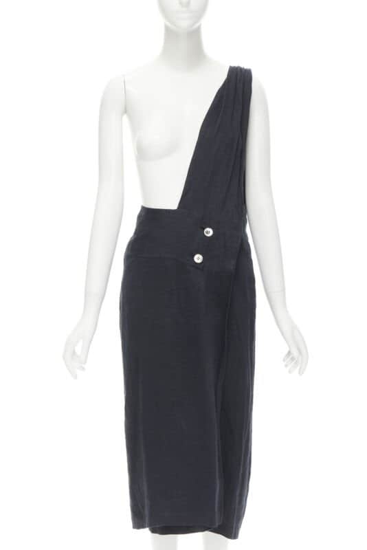 Comme Des Garcons Sash Dungaree Skirt Black Linen Never worn - Front View