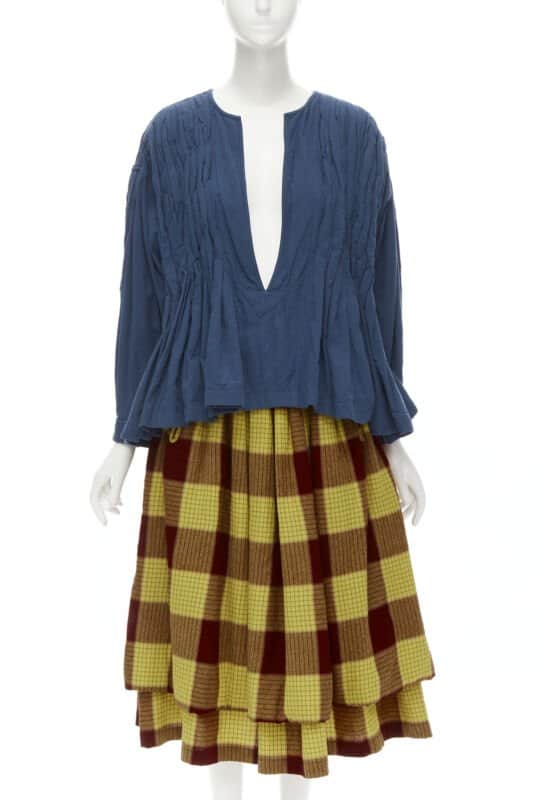 Comme Des Garcons Checked Skirt Set Blue Cotton Very good condition - Front View