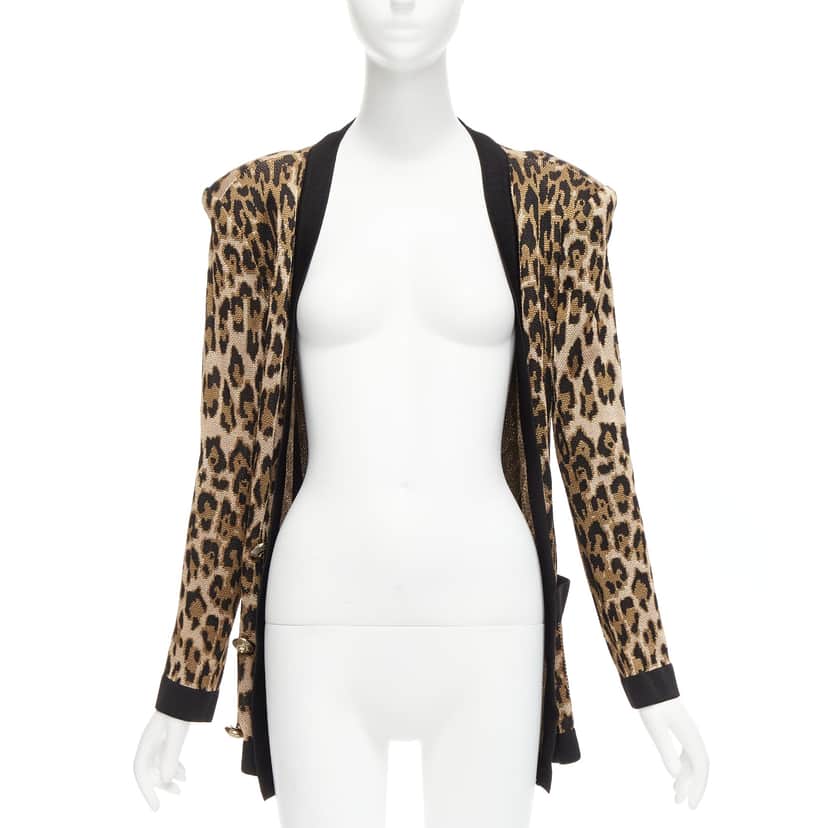Balmain Leopard Jacquard Cardigan Brown Viscose Never worn - Front View