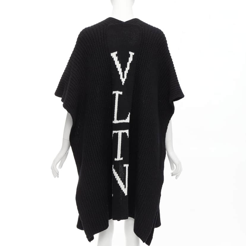 Valentino Garavani Logo Poncho Cardigan Black Wool Never worn - Front View