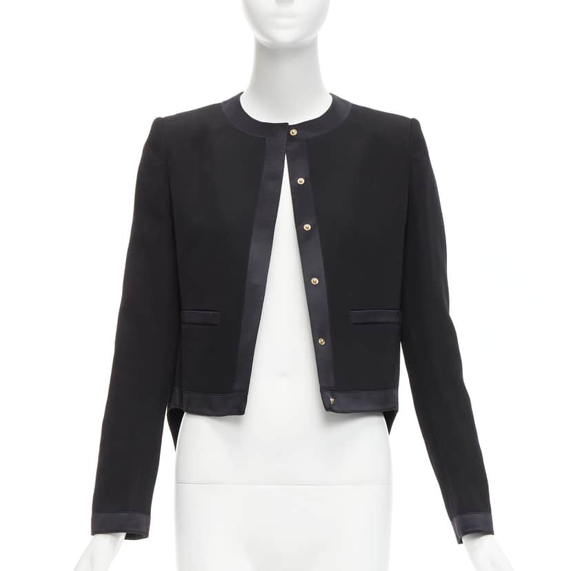 Givenchy Silk Trim Jacket Black Wool Never worn - Front View