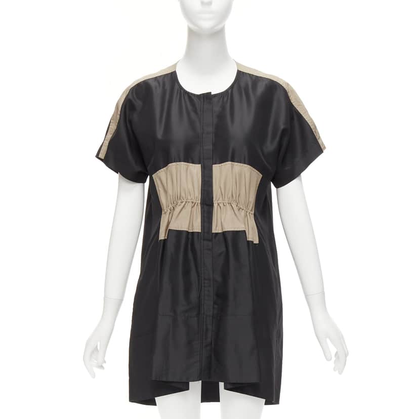 Balenciaga Colorblock Shirt Dress Black Silk Never worn - Front View