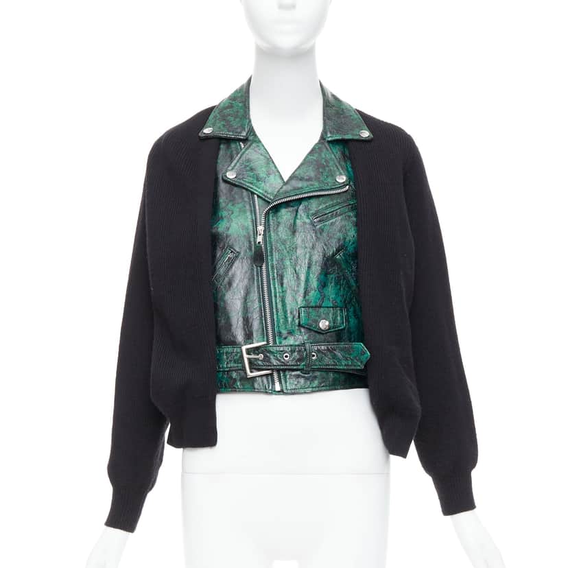 Toga Archives Biker Cardigan Green Leather Good condition - Front View