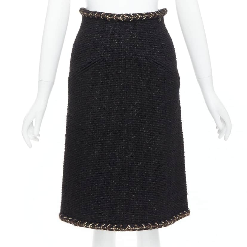 Chanel Braided Tweed Skirt Black Cotton Very good condition - Front View