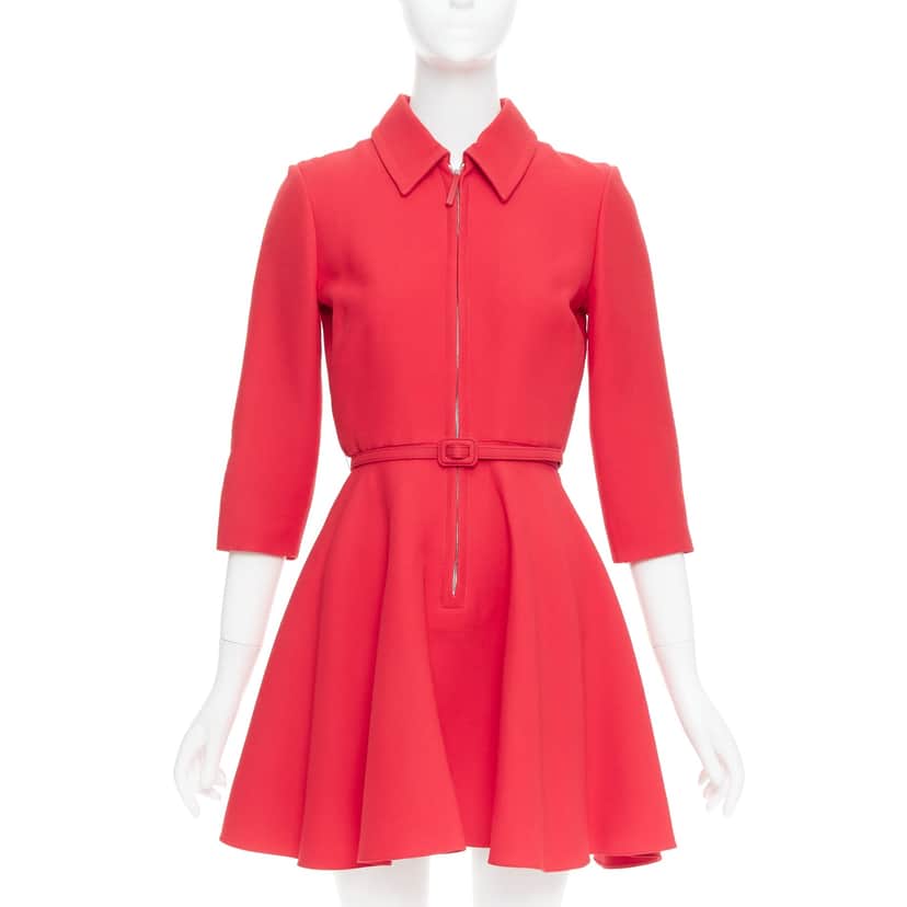 Dior Half Zip Flare Dress Red Wool Very good condition - Front View