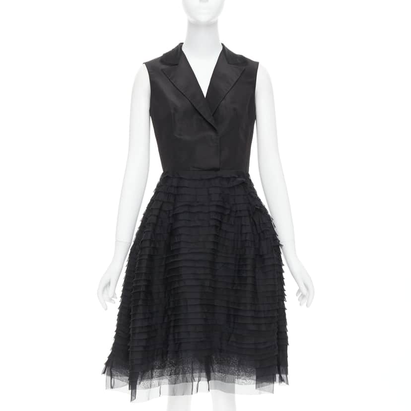 Oscar De La Renta Tiered Puff Dress Black Silk Good condition - Front View