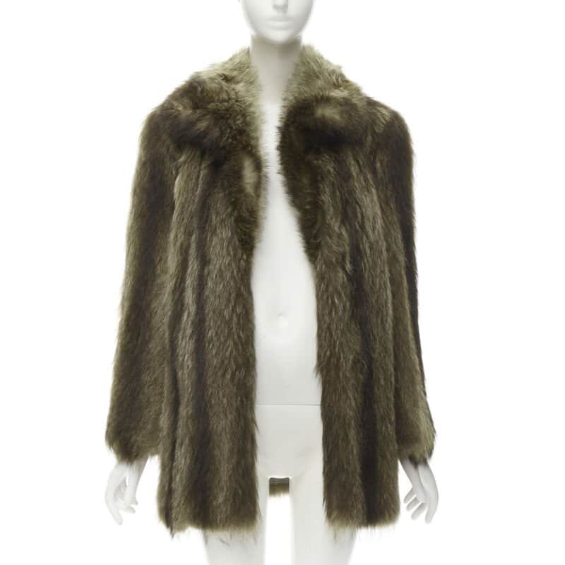 Unsigned Black Gold Trim Bomber Brown Fur Very good condition - Front View