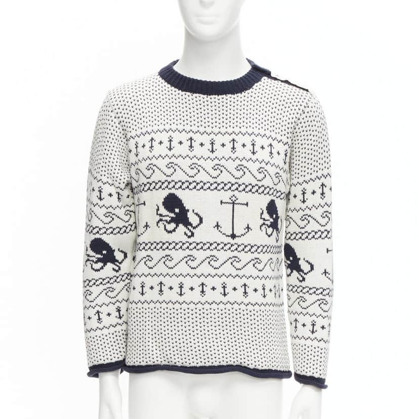 Thom Browne Octopus Intarsia Sweater Beige Cotton Good condition - Front View