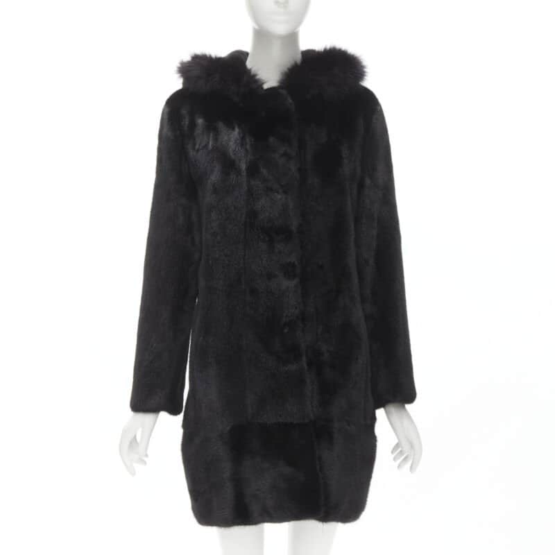 Unsigned Black Fur Hooded Jacket Black Fur Never worn - Front View