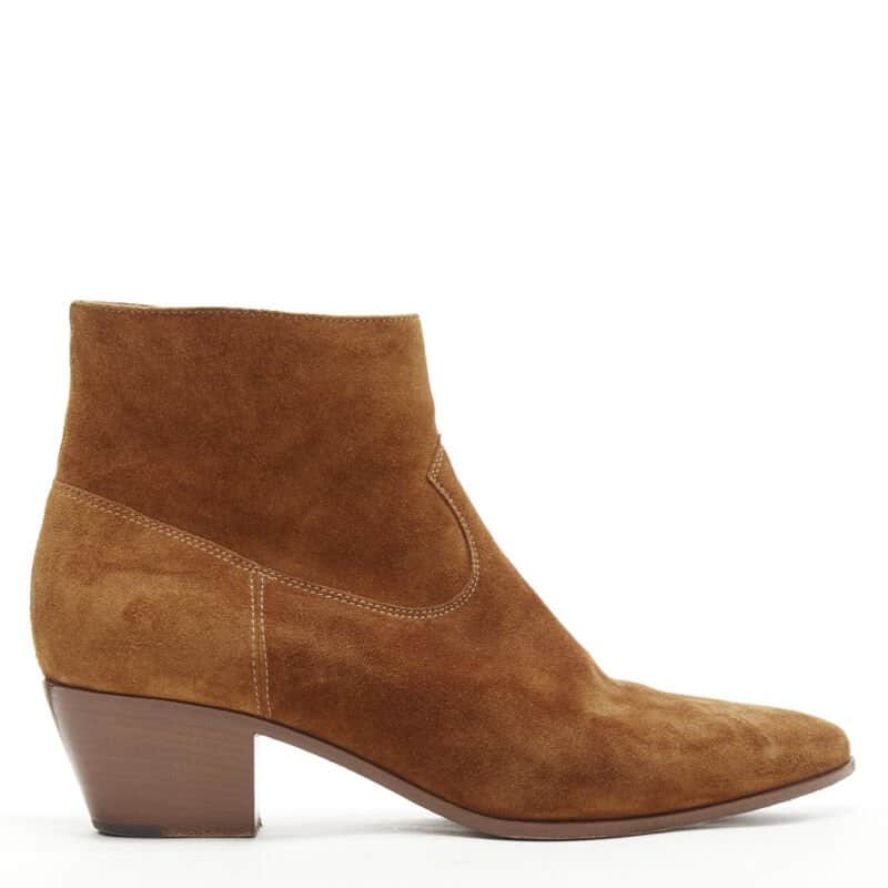 Saint Laurent Almond Toe Cuban Bootie Brown Suede Very good condition - Front View
