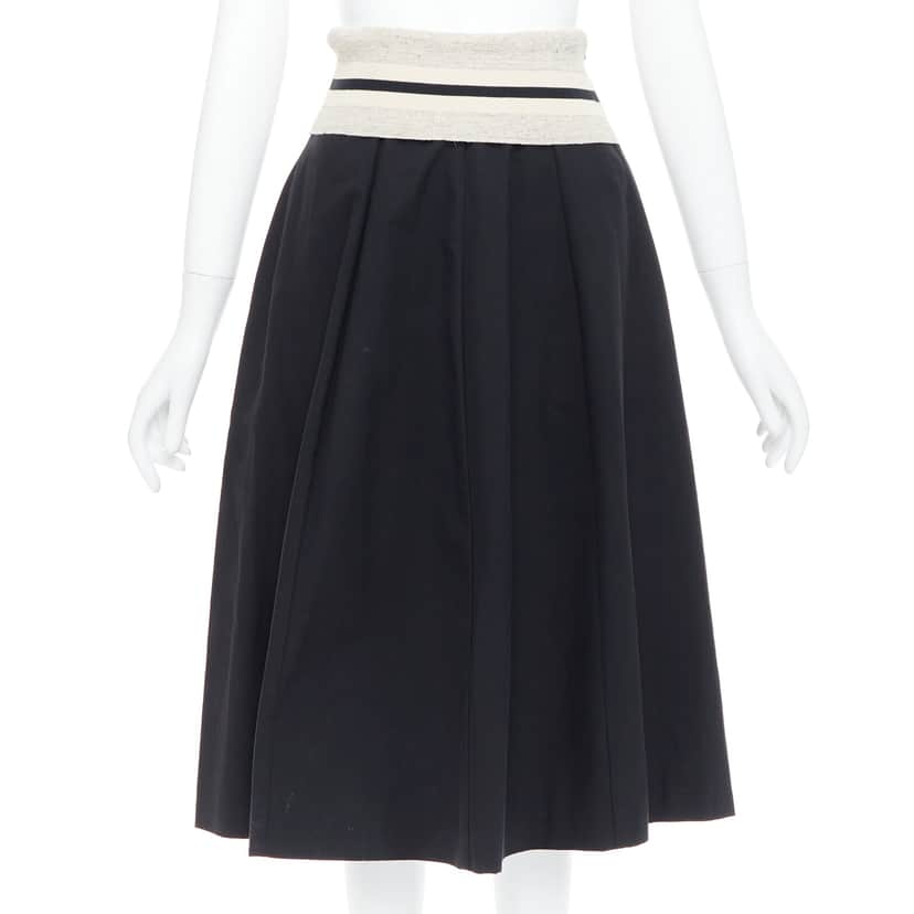 Brunello Cucinelli Foldover Waist Skirt Black Cotton Very good condition - Front View