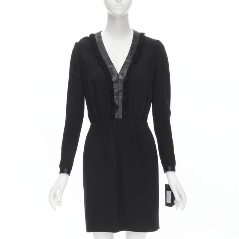 Saint Laurent Lace Ruffle Dress Black Polyester Never worn, with tag - Front View