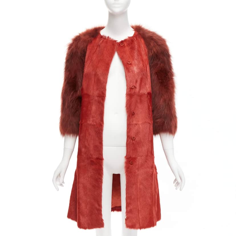 Giambattista Valli Red Patchwork Fur Coat Red Fur Never worn - Front View