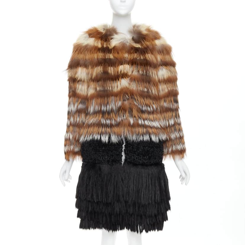Giambattista Valli Brown Fringe Long Coat Brown Fur Never worn - Front View