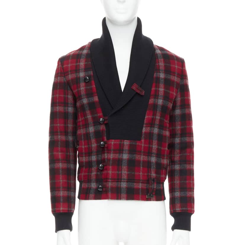 Kris Van Assche Red Wool Check Bomber Red Wool Very good condition - Front View