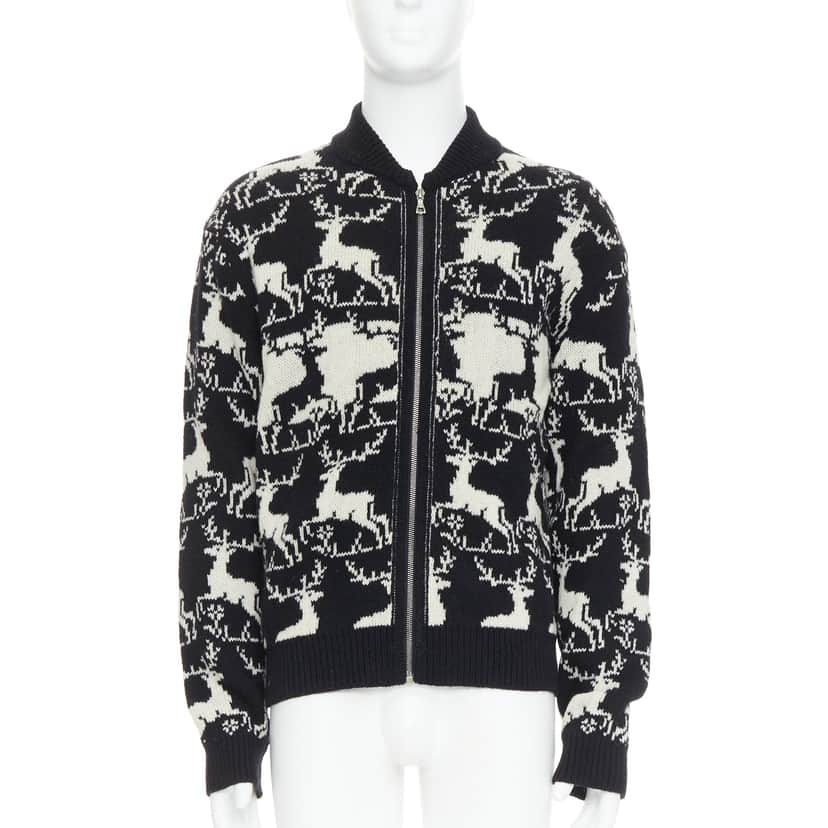 Dries Van Noten Reindeer Intarsia Jacket Black Wool Fair condition - Front View