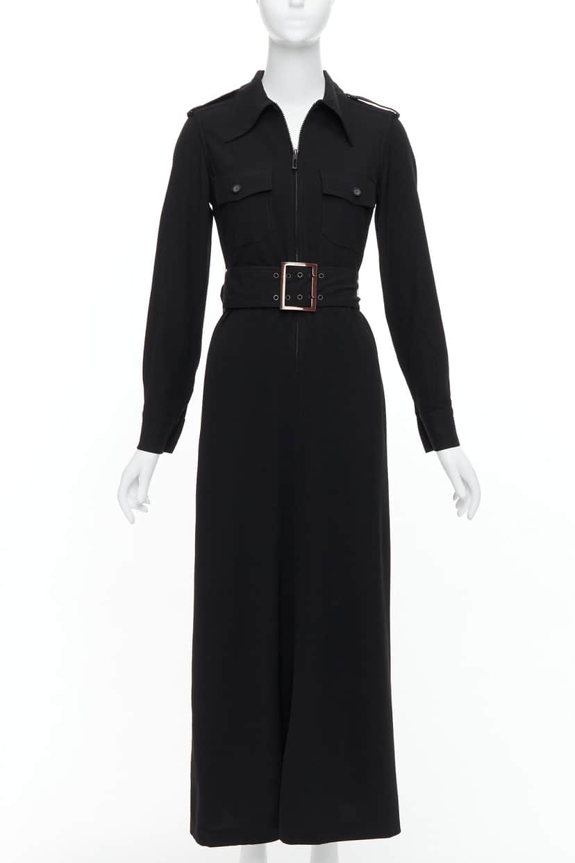 Gucci Military Safari Dress Black Wool Fair condition - Front View