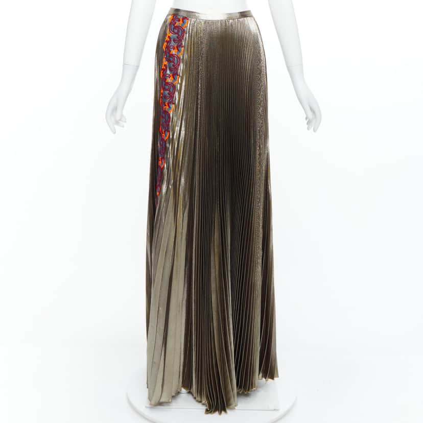 Versace Baroque Pleat Skirt Gold Silk Never worn, with tag - Front View