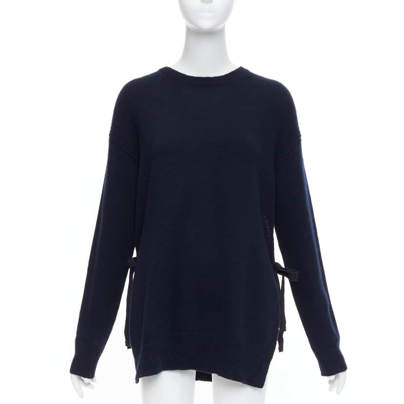Prada Ribbon Tie Sweater Navy Fair condition - Front View